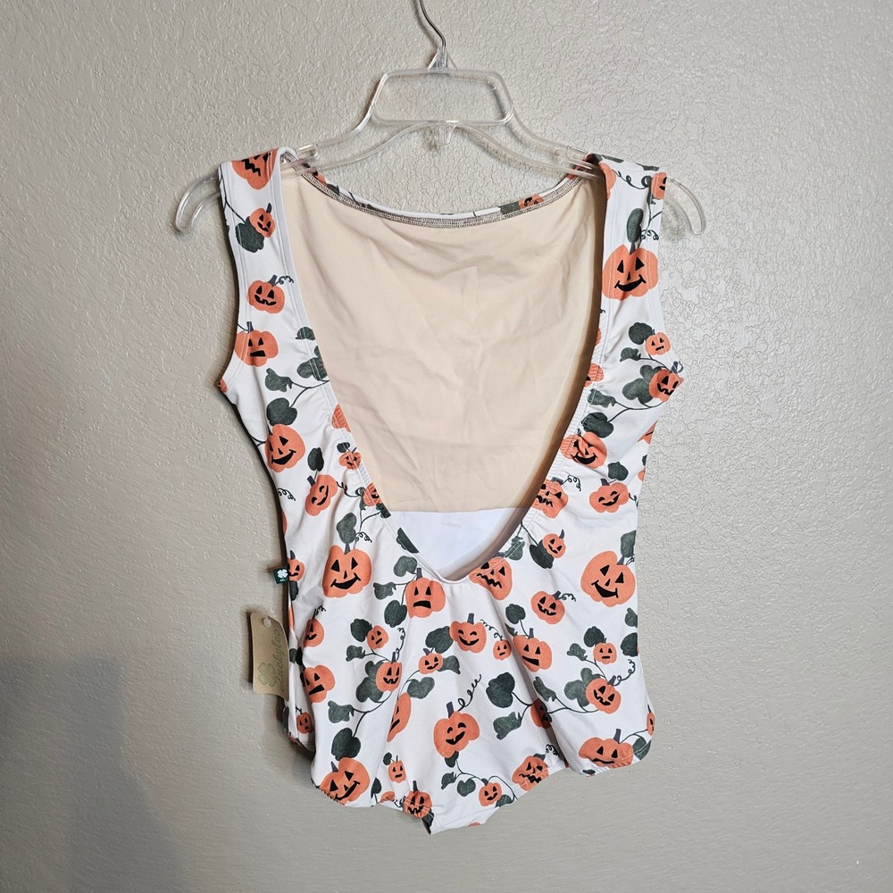 NWT Luckyleo Pumpkin Jack-O-Lantern Ballet Dance Leotard Low Back Womens Large - Picture 6 of 9